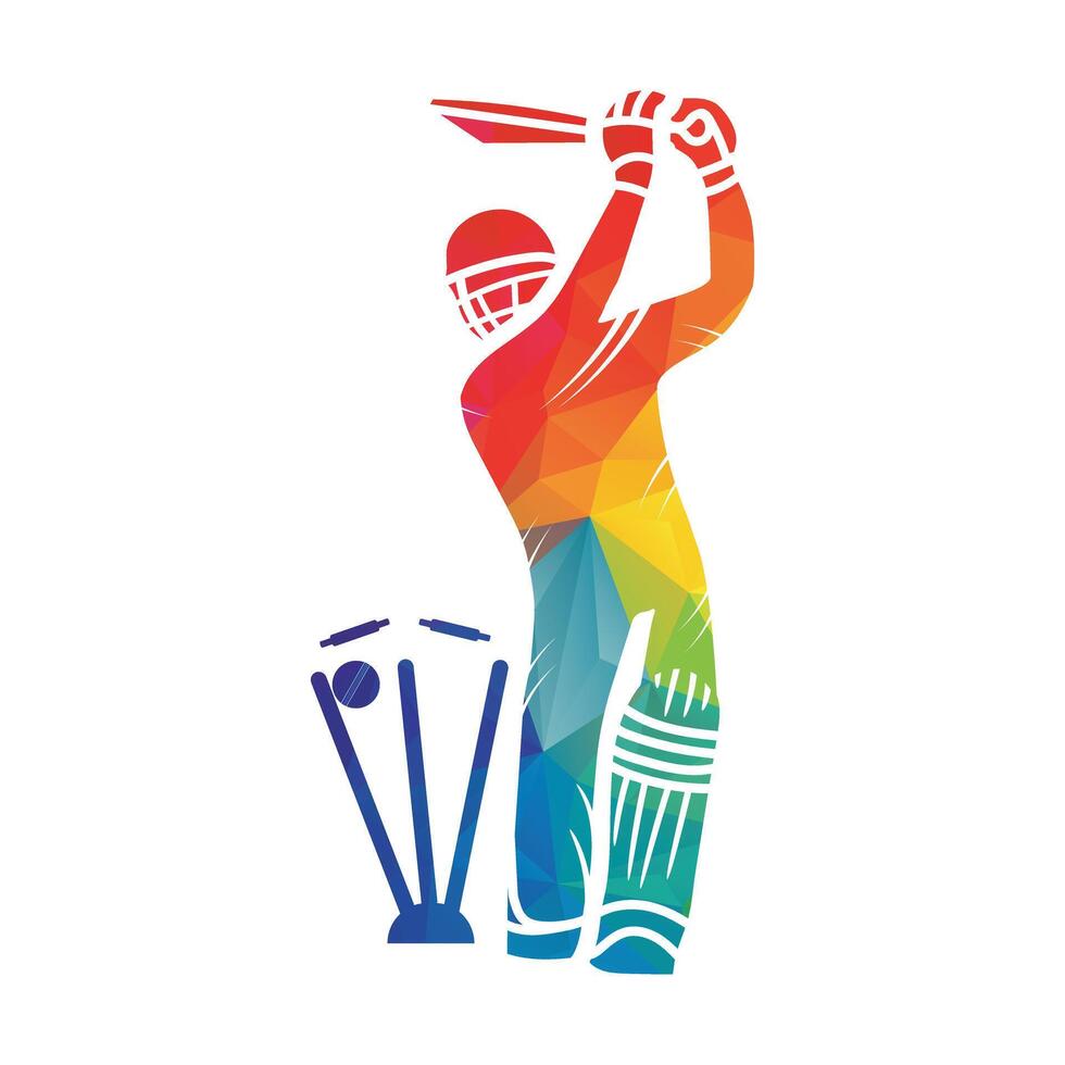 cricket player logo design vector