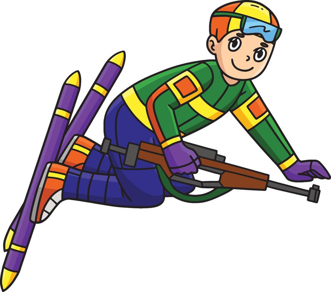 Biathlon Male Biathlete Crouching Down Clipart vector