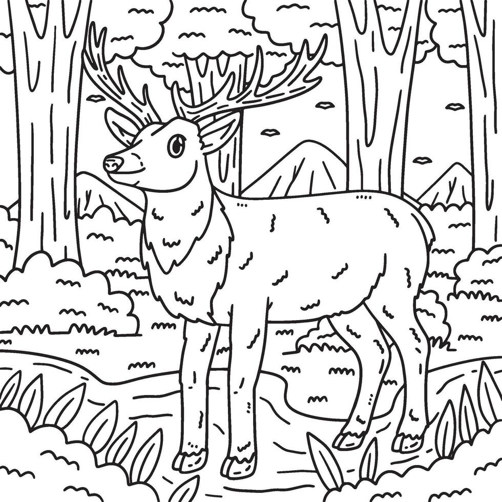 Forest Animal Red Deer Coloring Page for Kids vector