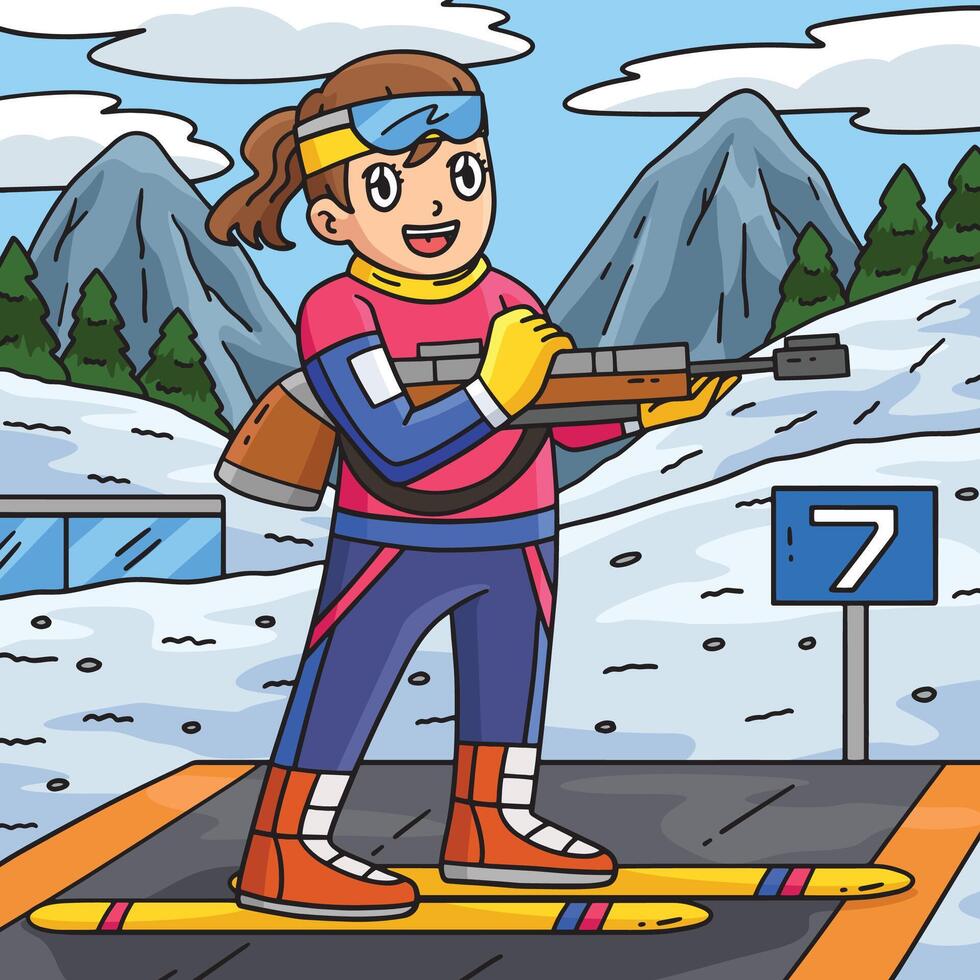 Biathlete ready at snowy landscape vector