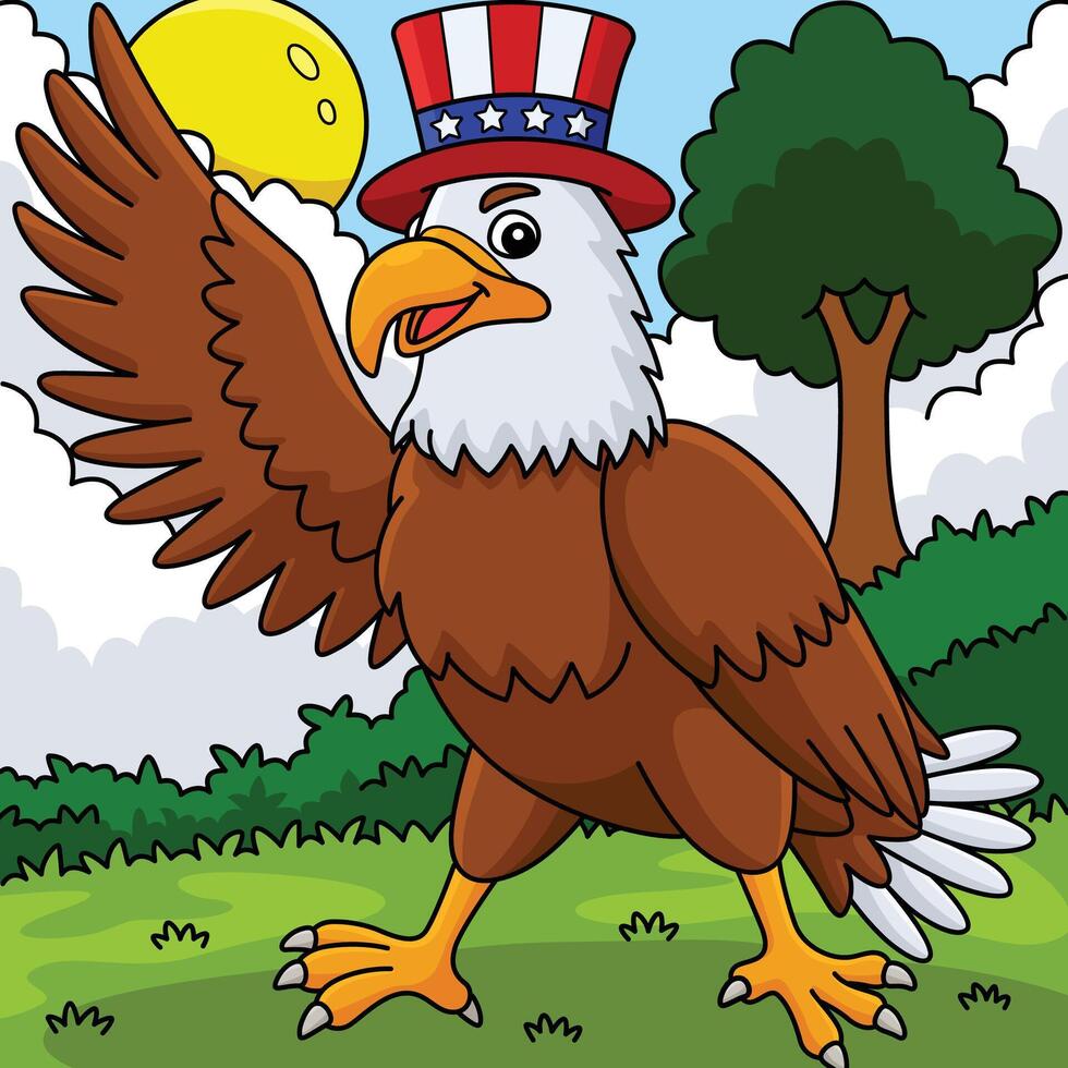 4th of July Eagle Wearing an American Hat Colored vector