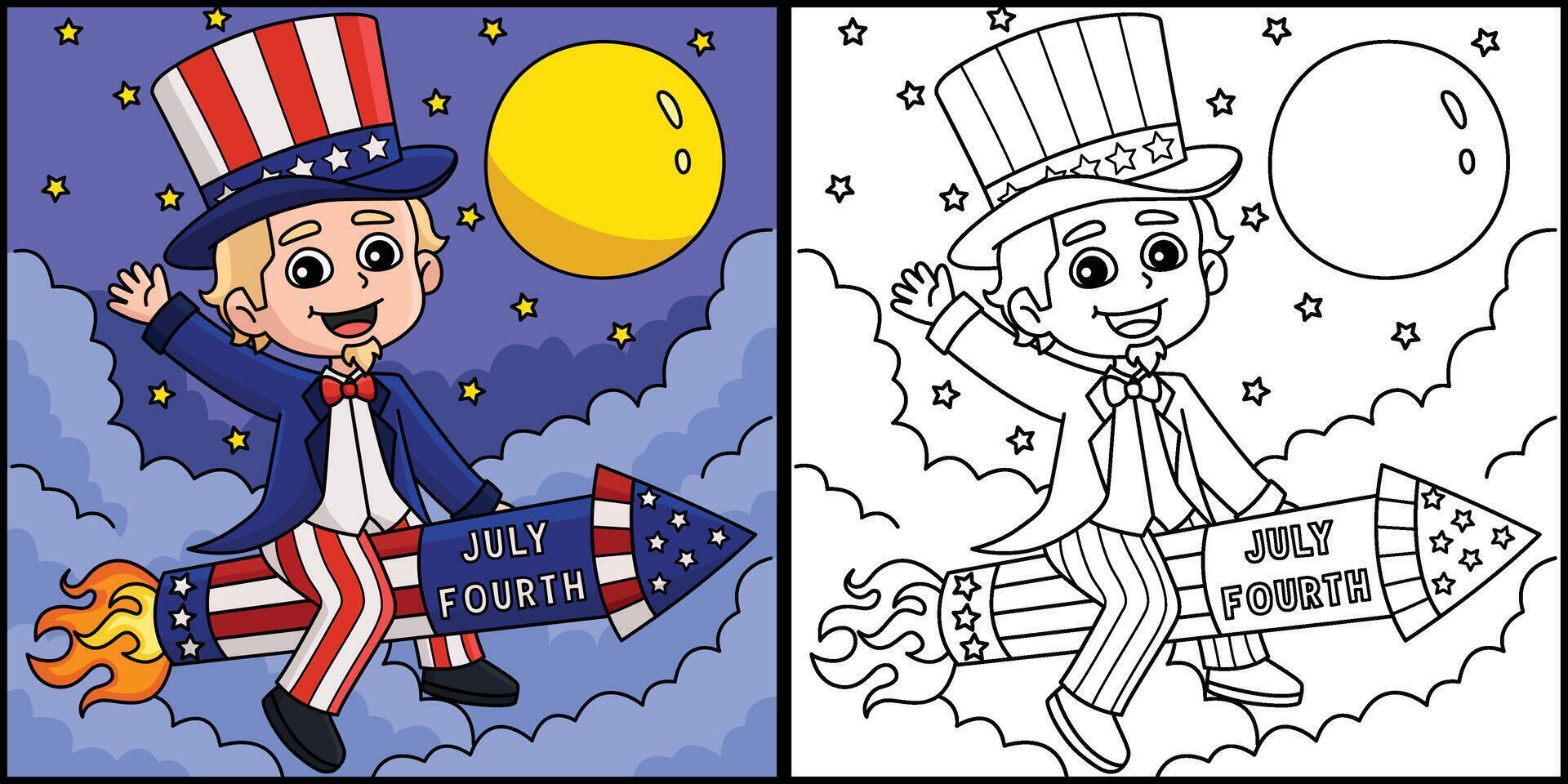 4th of July Uncle Sam Coloring Page Illustration vector