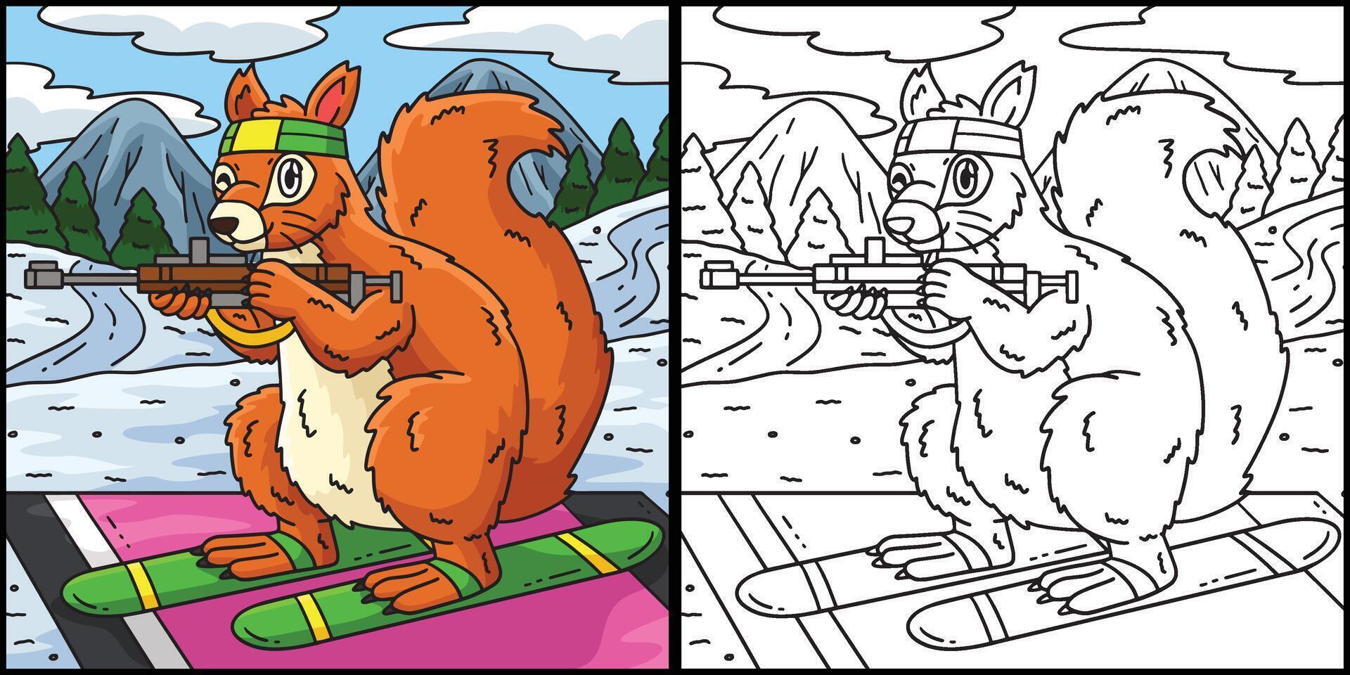 Biathlon Squirrel Biathlete Taking Aim vector