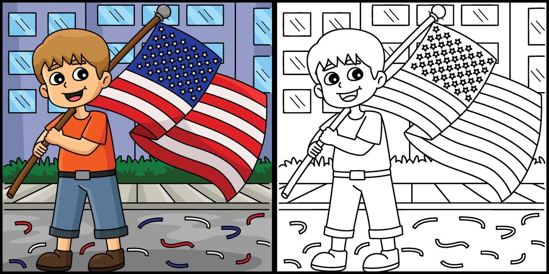 4th of July Boy Holding American Flag Illustration vector
