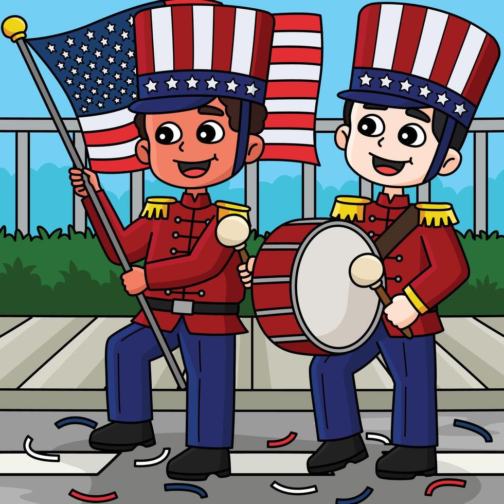 4th of July Parade Colored Cartoon Illustration vector