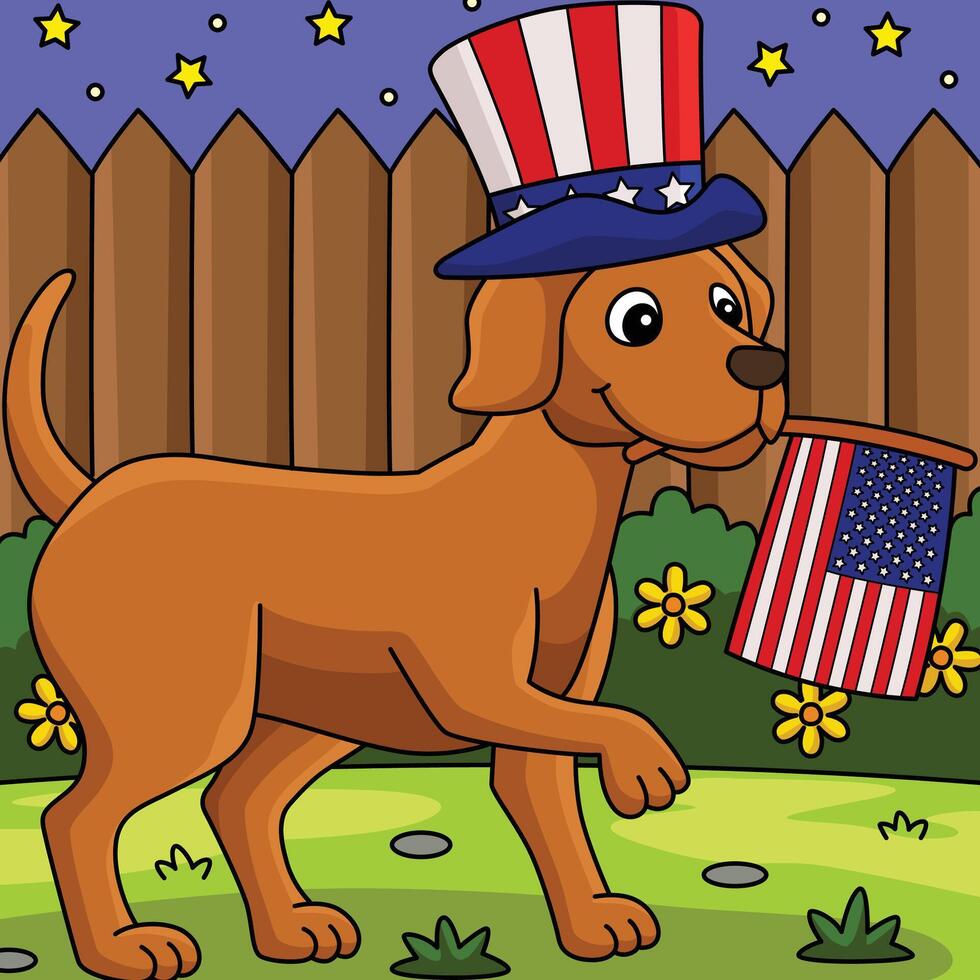 4th of July Dog Celebrating Colored Cartoon vector