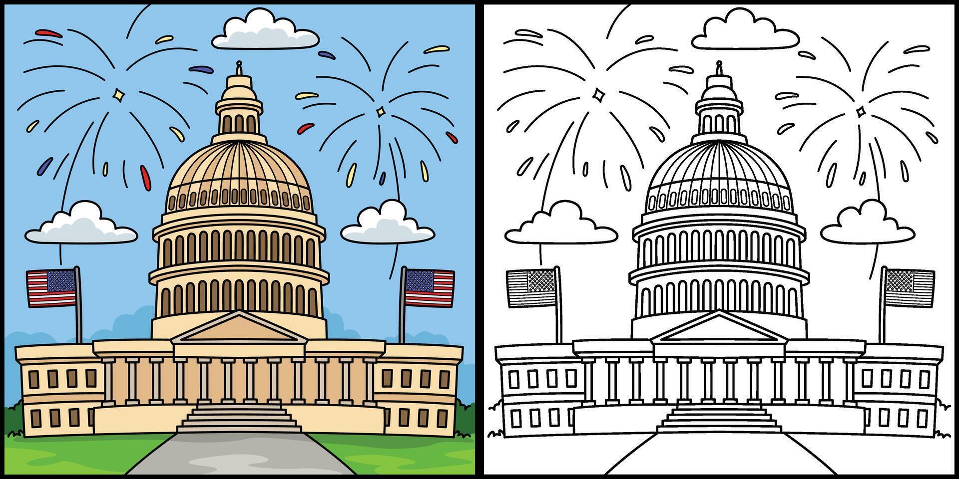 4th of July Capitol Fourth Coloring Illustration vector