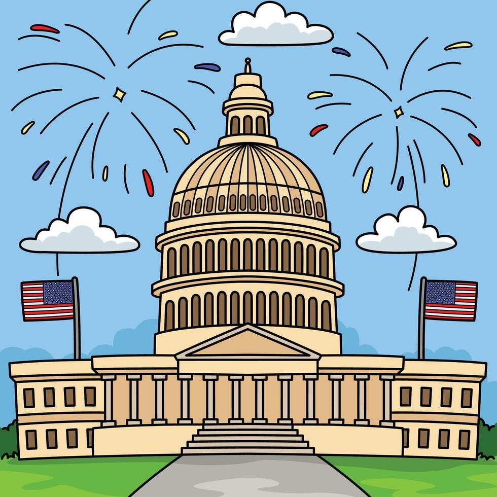 4th of July Capitol Fourth Colored Cartoon vector