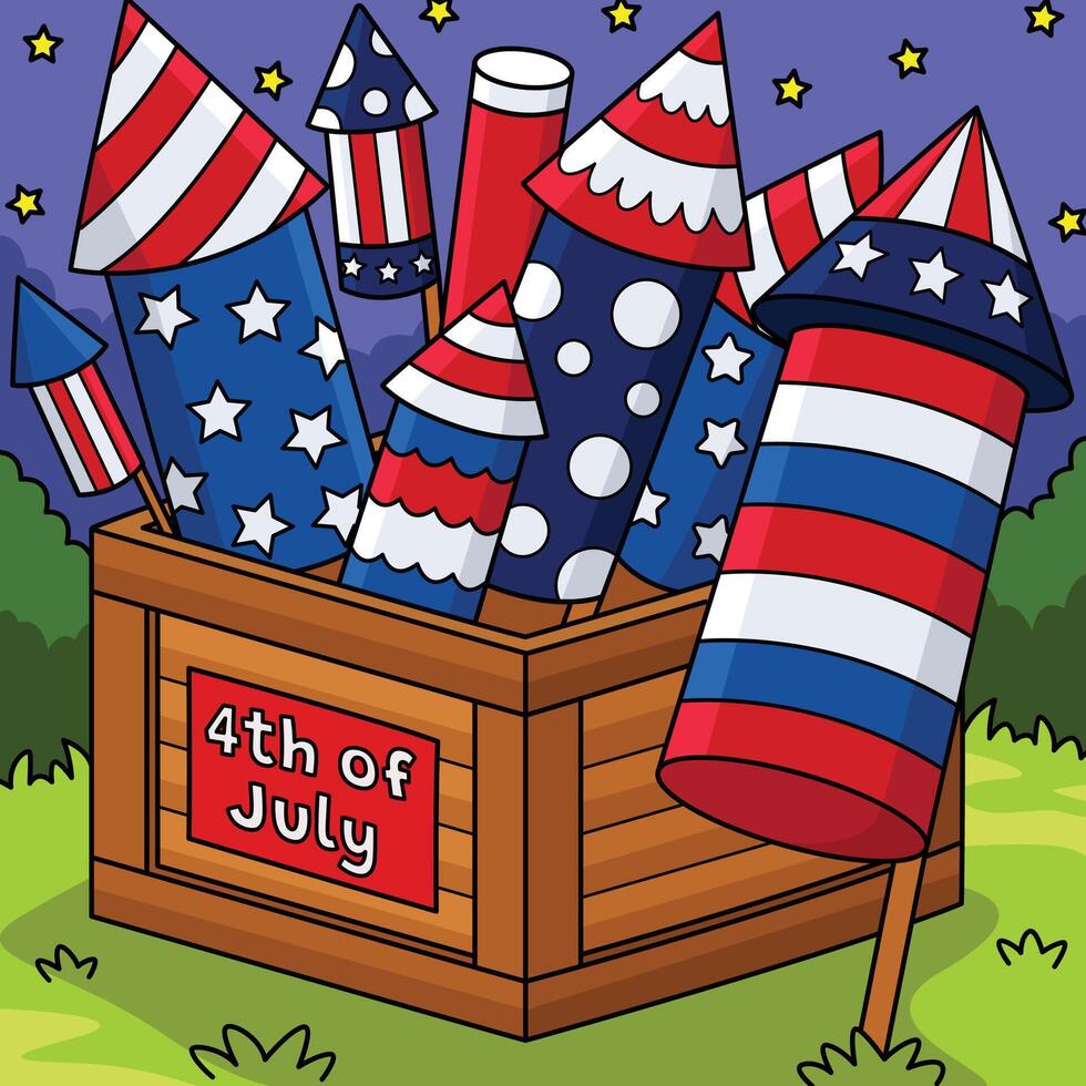 4th of July Fireworks Colored Cartoon Illustration vector
