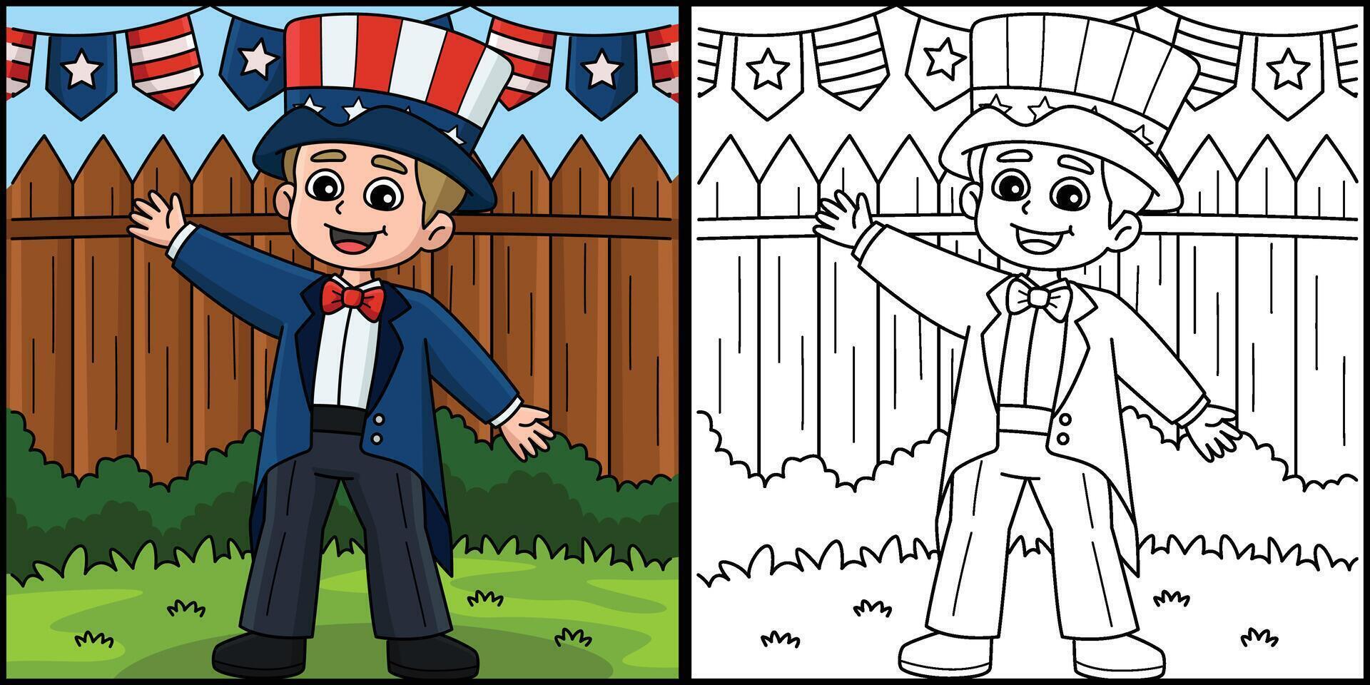 Coloring page of Uncle Sam character vector
