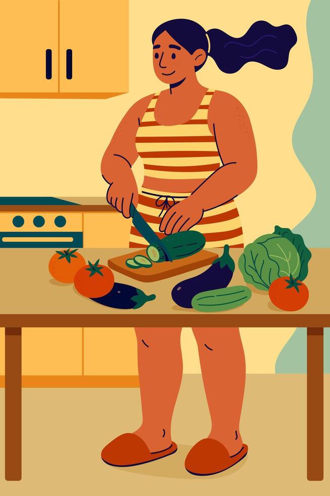 Person chopping vegetables in the kitchen vector