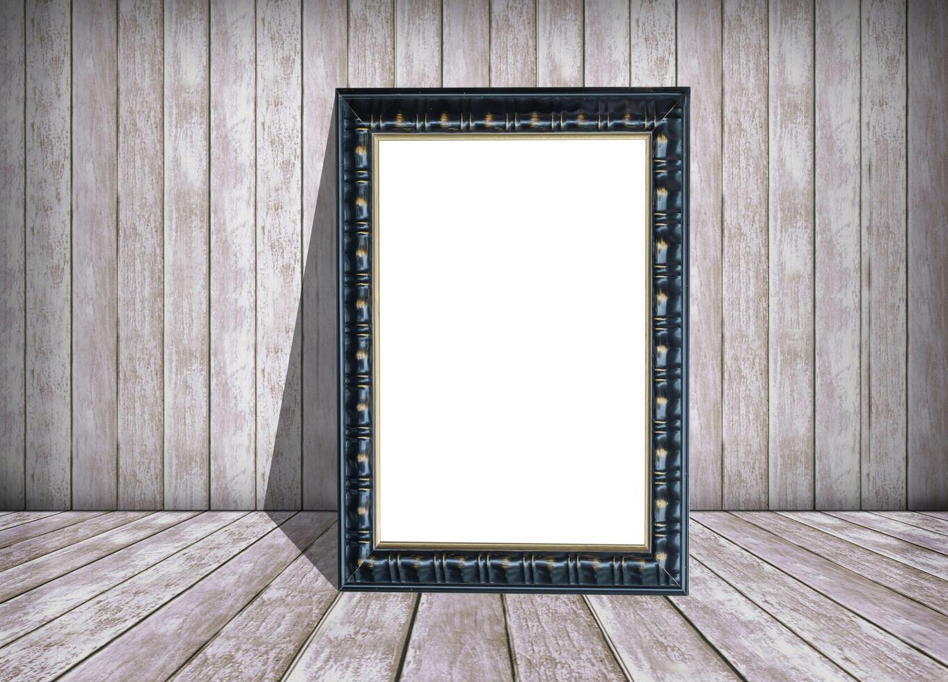 white paper in frame and old wooden wall, texture and background, background for design with copy space for text or image. photo