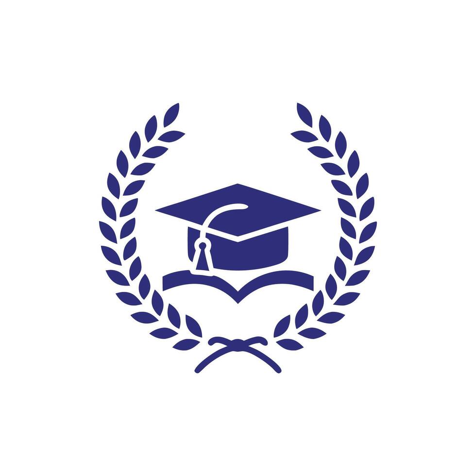 Graduation cap on open book with laurel wreath education vector