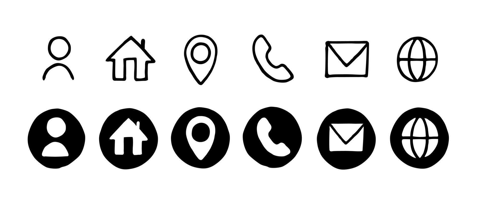 Business Icon Hand Drawn Set Bundle pack Icons for Resume Contact phone Outline Flat vector