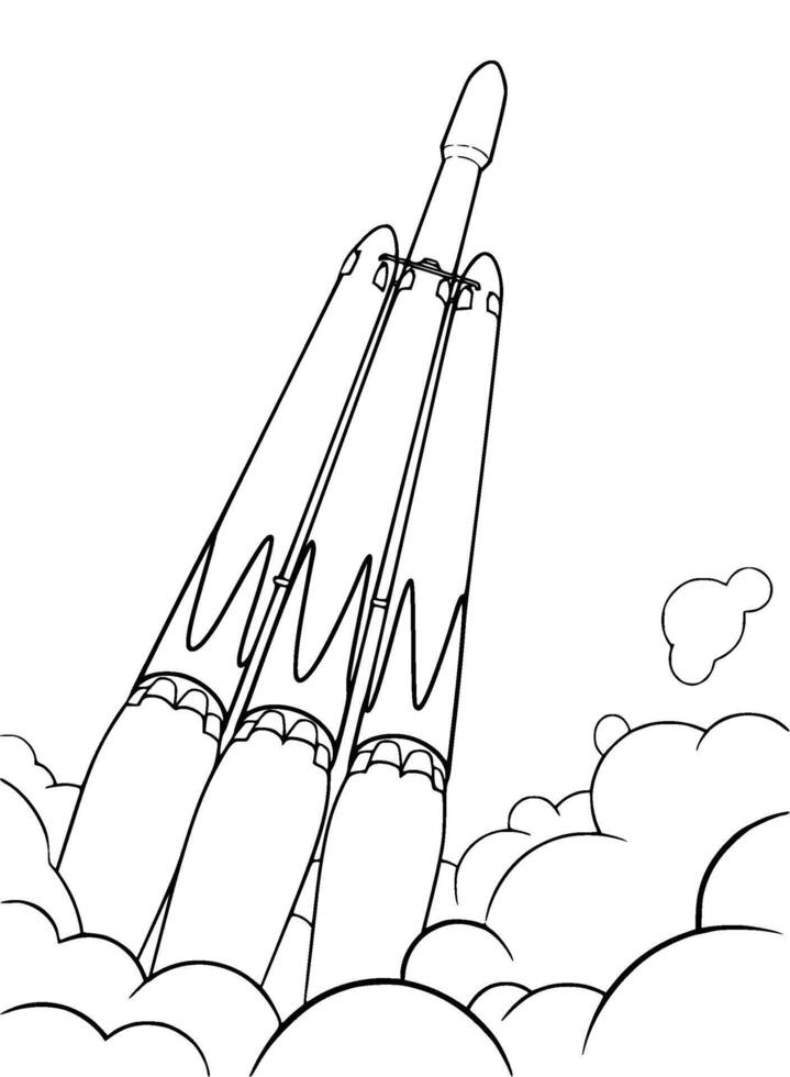 Rocket Launch Illustration Coloring Page Outline Spacecraft Spaceship Countdown Take Off vector