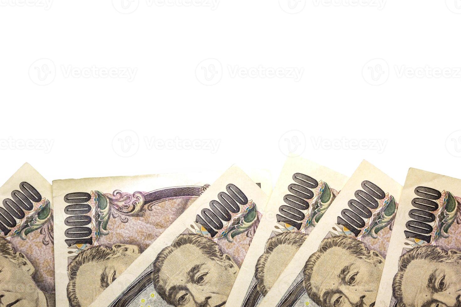 money yen banknote on white background, business and finance concepts photo