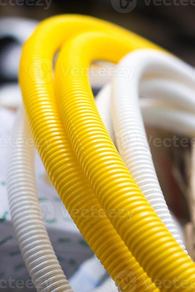 Yellow Flexible Conduit - Enclosure For Fiber Optic Cable, Equipment For Electrical Communications, Electronics photo