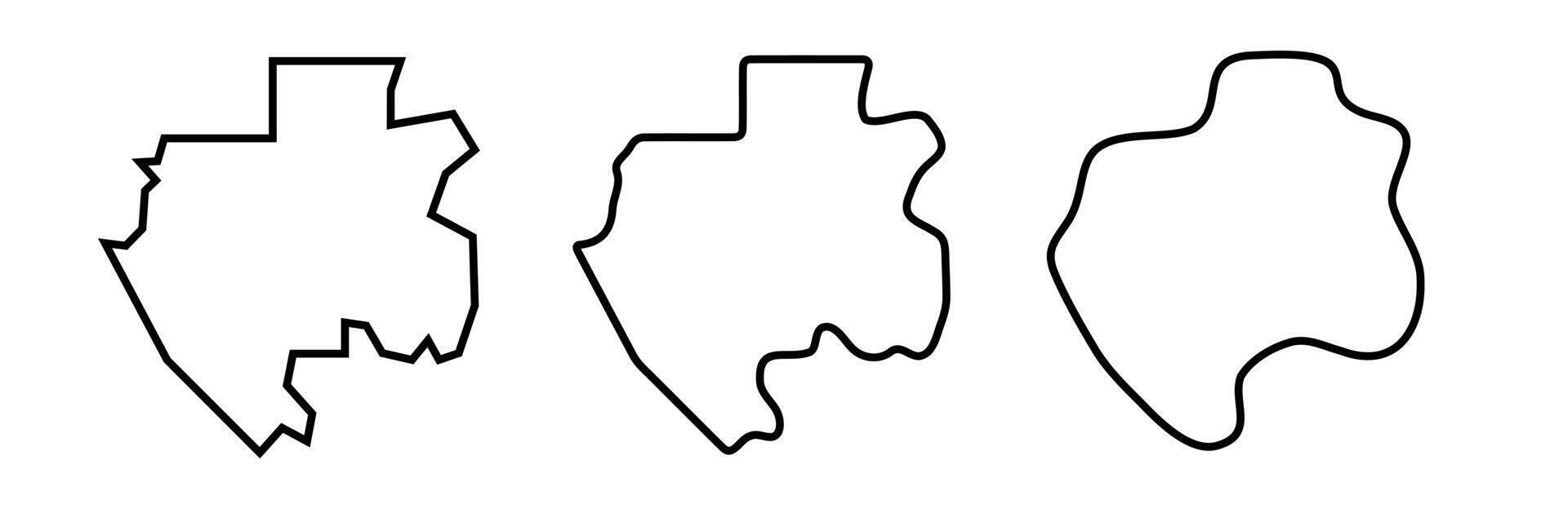 Gabon country black outline silhouettes in three different levels of smoothness. Simplified maps. icons isolated on white background. vector