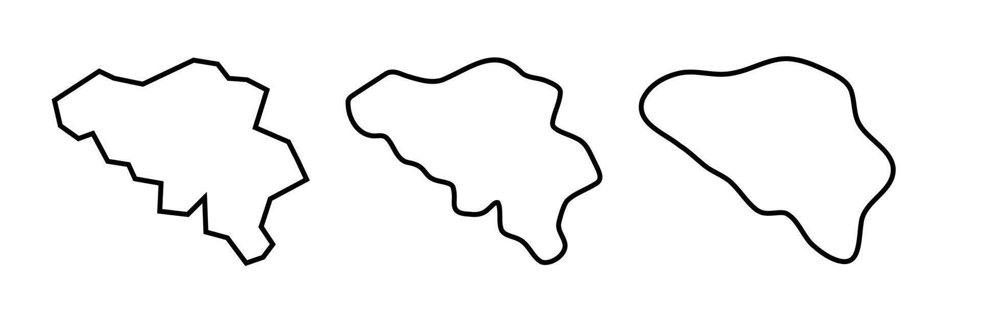 Belgium country black outline silhouettes in three different levels of smoothness. Simplified maps. icons isolated on white background. vector