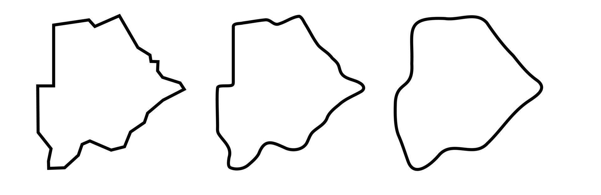 Botswana country black outline silhouettes in three different levels of smoothness. Simplified maps. icons isolated on white background. vector