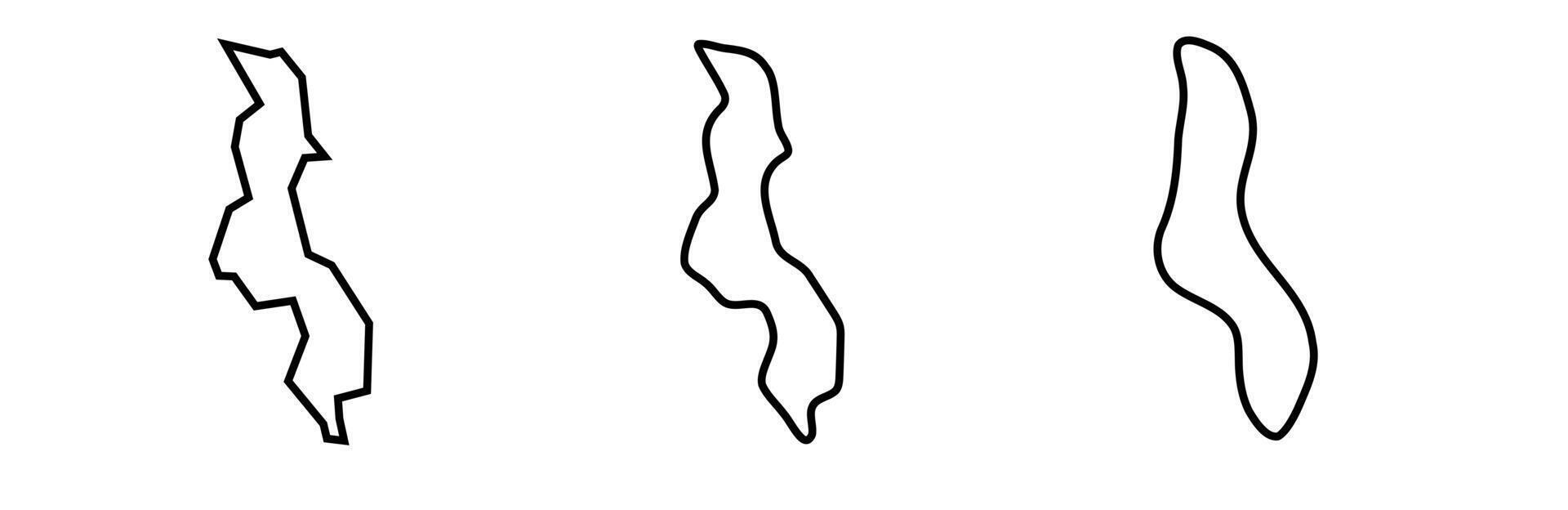 Malawi country black outline silhouettes in three different levels of smoothness. Simplified maps. icons isolated on white background. vector