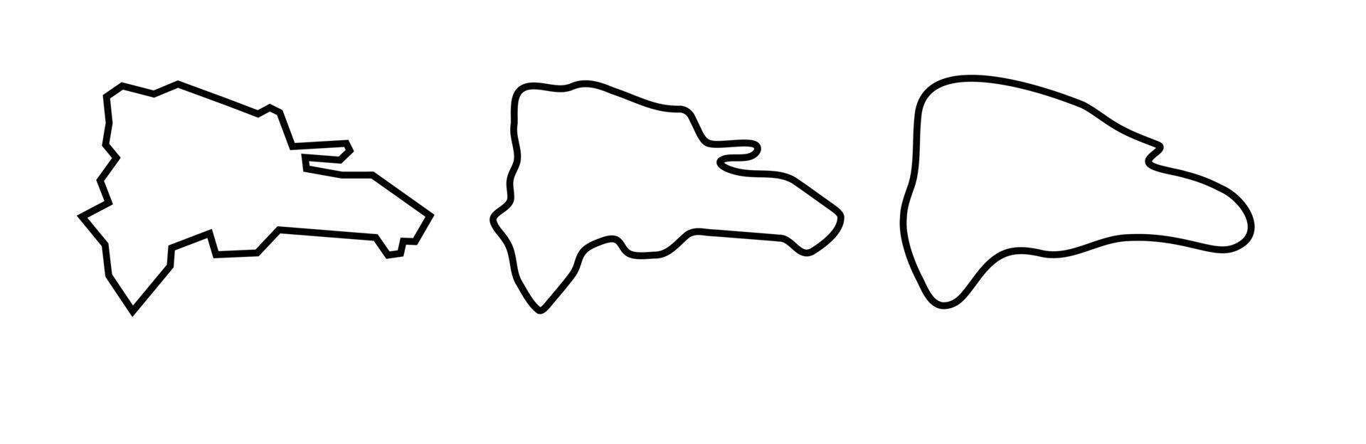 Dominican Republic country black outline silhouettes in three different levels of smoothness. Simplified maps. icons isolated on white background. vector