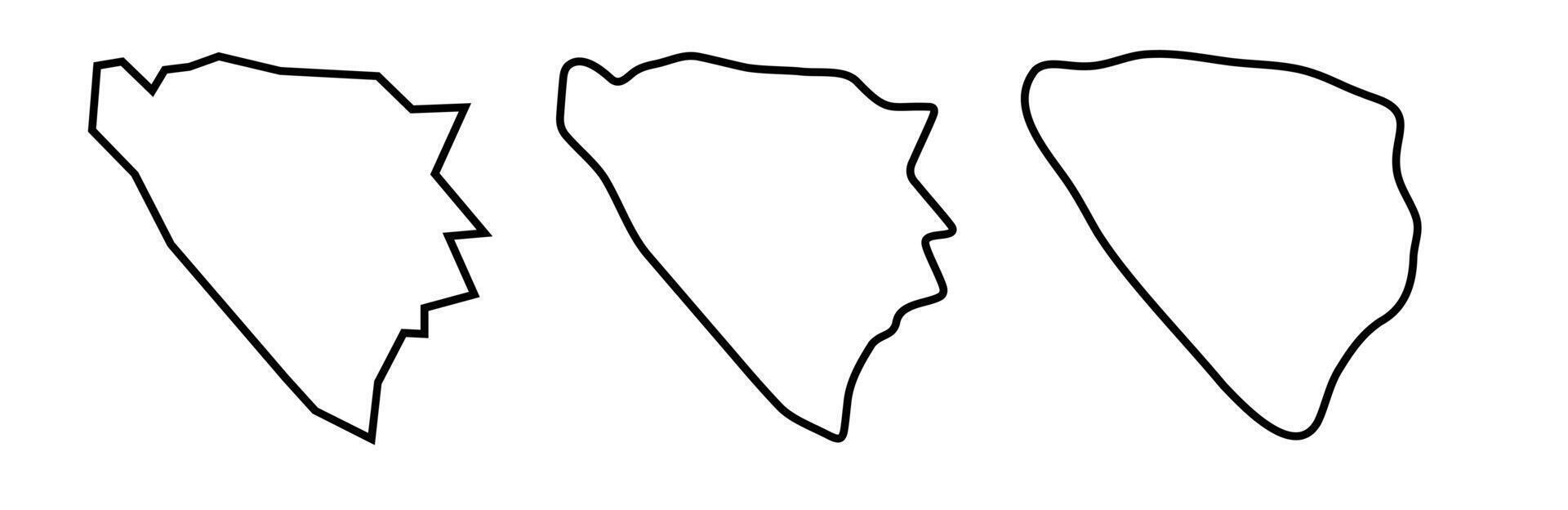 Bosnia and Herzegovina country black outline silhouettes in three different levels of smoothness. Simplified maps. icons isolated on white background. vector