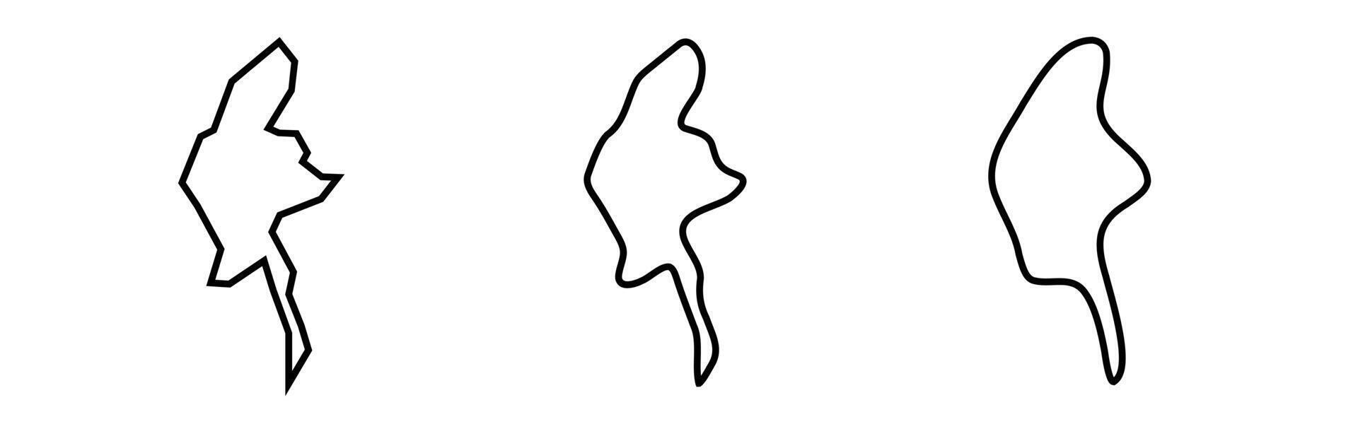 Myanmar country black outline silhouettes in three different levels of smoothness. Simplified maps. icons isolated on white background. vector