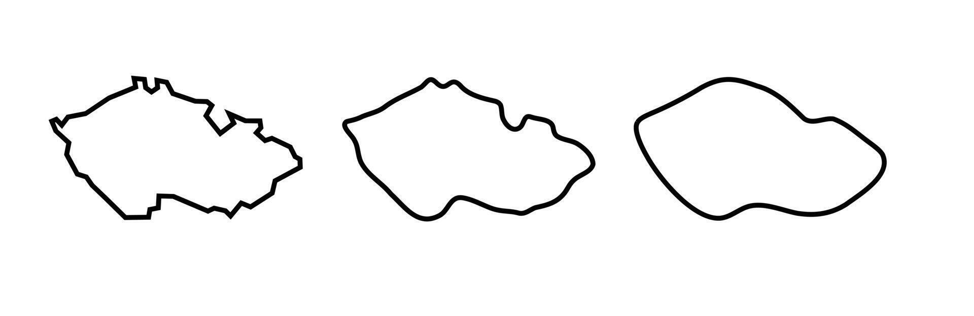 Czech Republic country black outline silhouettes in three different levels of smoothness. Simplified maps. icons isolated on white background. vector