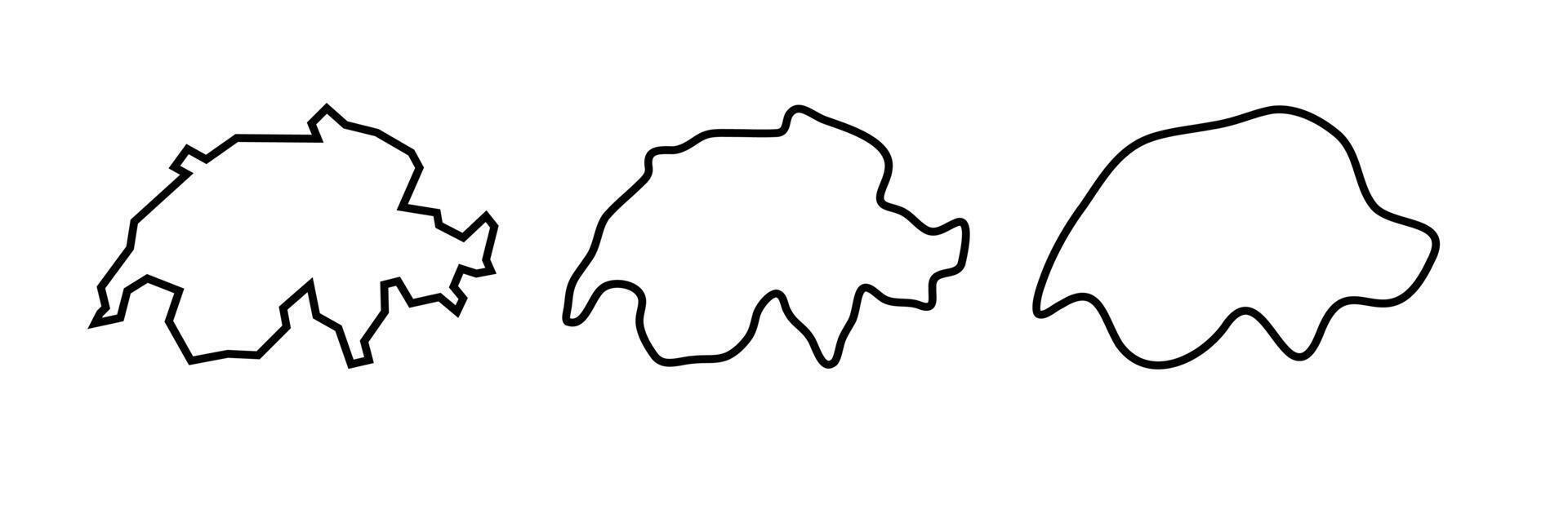 Switzerland country black outline silhouettes in three different levels of smoothness. Simplified maps. icons isolated on white background. vector