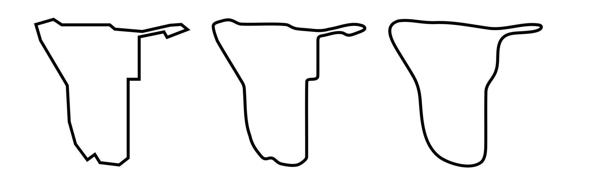 Namibia country black outline silhouettes in three different levels of smoothness. Simplified maps. icons isolated on white background. vector