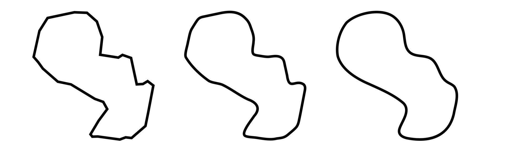 Paraguay country black outline silhouettes in three different levels of smoothness. Simplified maps. icons isolated on white background. vector