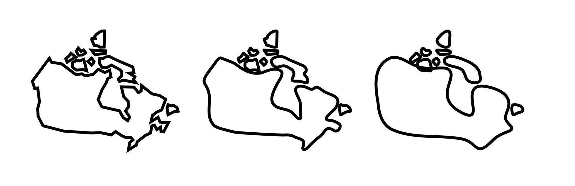 Canada country black outline silhouettes in three different levels of smoothness. Simplified maps. icons isolated on white background. vector
