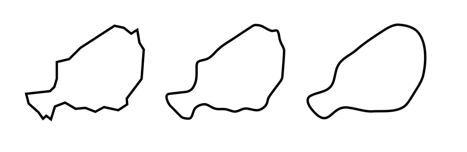 Niger country black outline silhouettes in three different levels of smoothness. Simplified maps. icons isolated on white background. vector