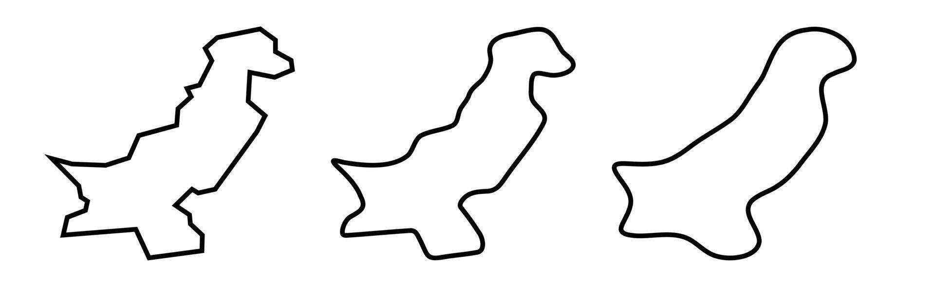Pakistan country black outline silhouettes in three different levels of smoothness. Simplified maps. icons isolated on white background. vector