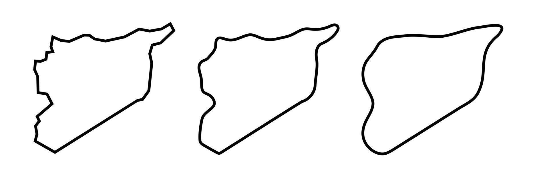 Syria country black outline silhouettes in three different levels of smoothness. Simplified maps. icons isolated on white background. vector