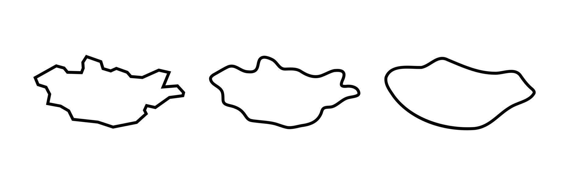 Mongolia country black outline silhouettes in three different levels of smoothness. Simplified maps. icons isolated on white background. vector