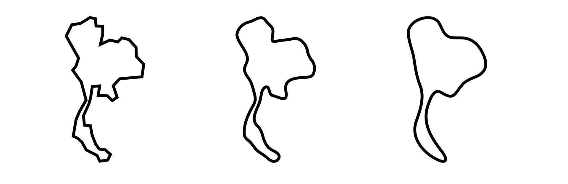 Thailand country black outline silhouettes in three different levels of smoothness. Simplified maps. icons isolated on white background. vector