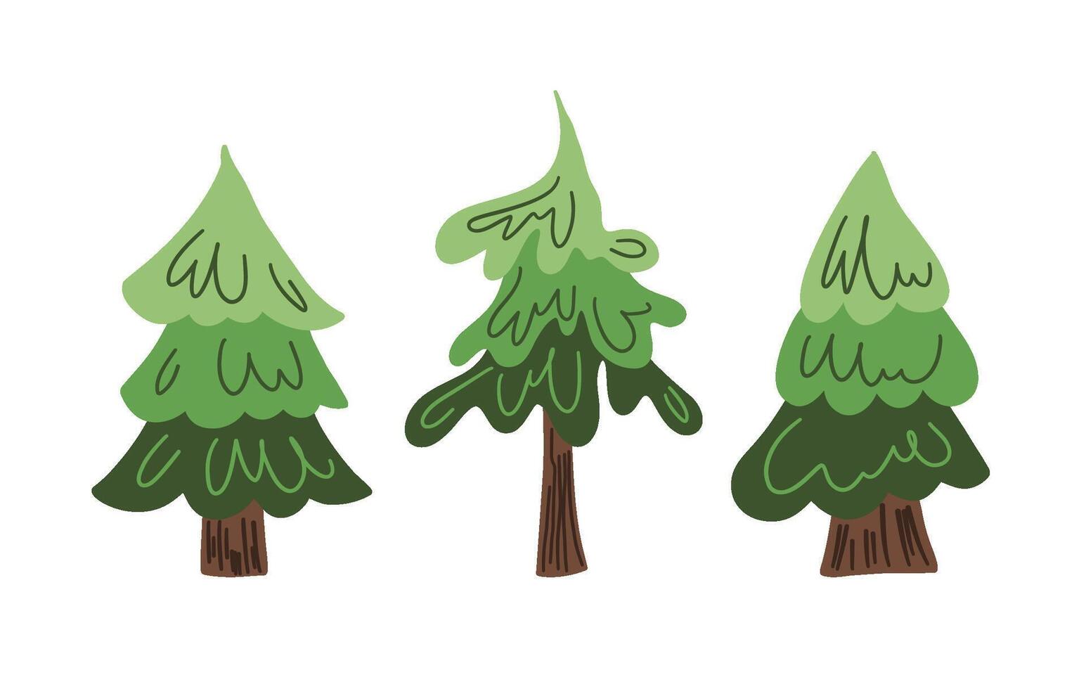 Cartoon Evergreen Trees Hand Drawn Illustration vector