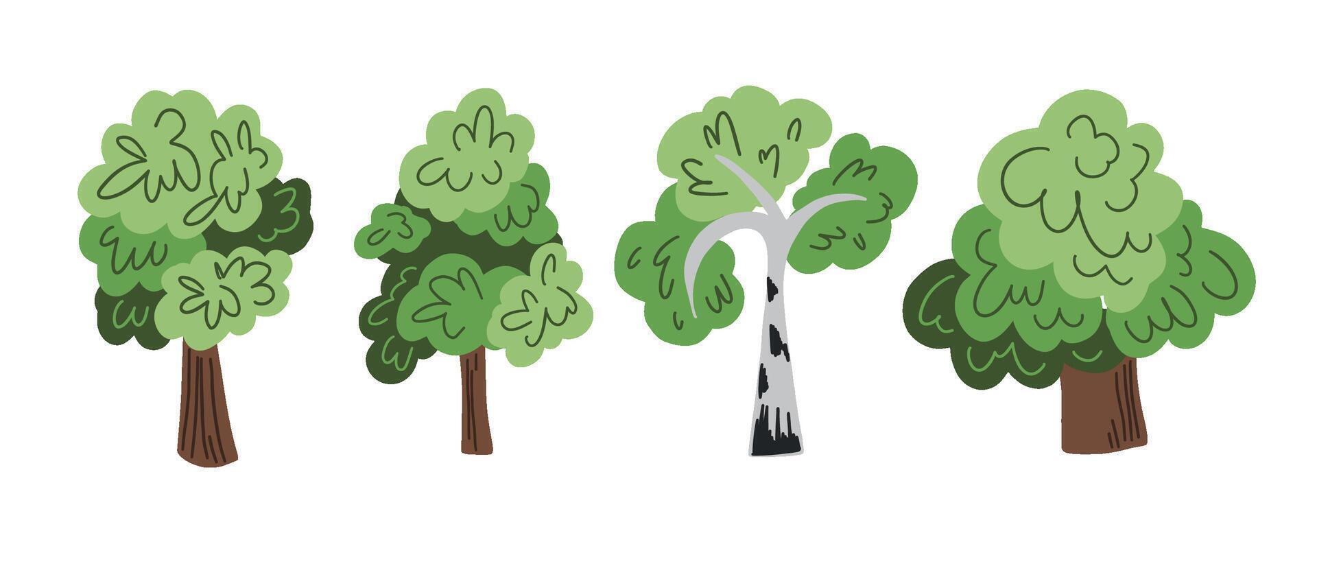 Set of Hand Drawn Cartoon Trees for Nature Design vector