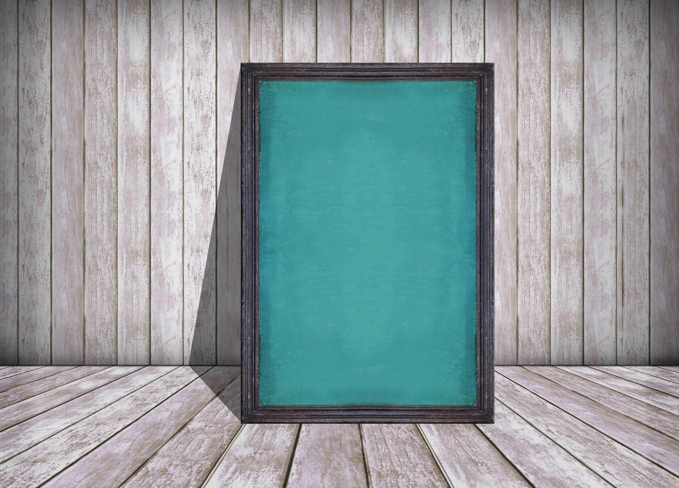 chalkboard in frame and old wooden wall, texture and background, background for design with copy space for text or image. photo