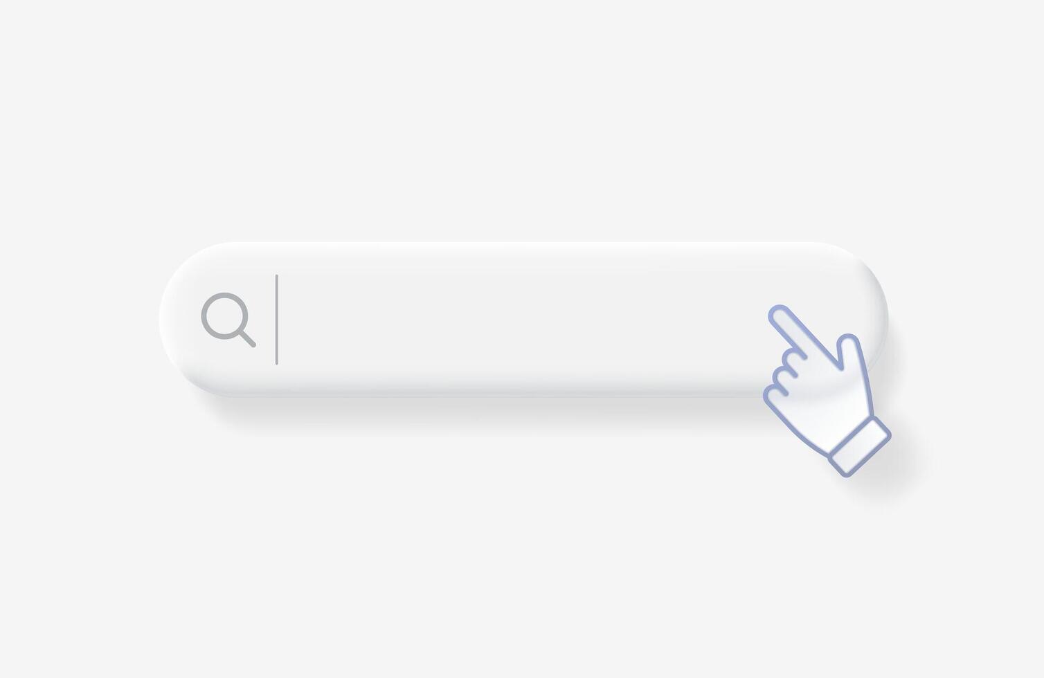 Search bar with computer hand cursor with transparency effect. Browser search navigation bar in light soft style. vector