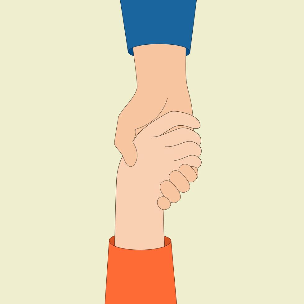 Help concept. Hand on top holds and pulls out hand below. vector
