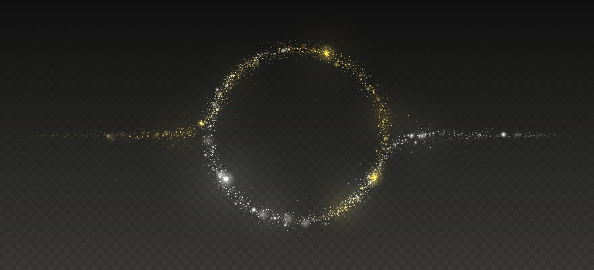 Magic light circle of festive glittering gold and white star dust. Light round frame for your announcements. vector