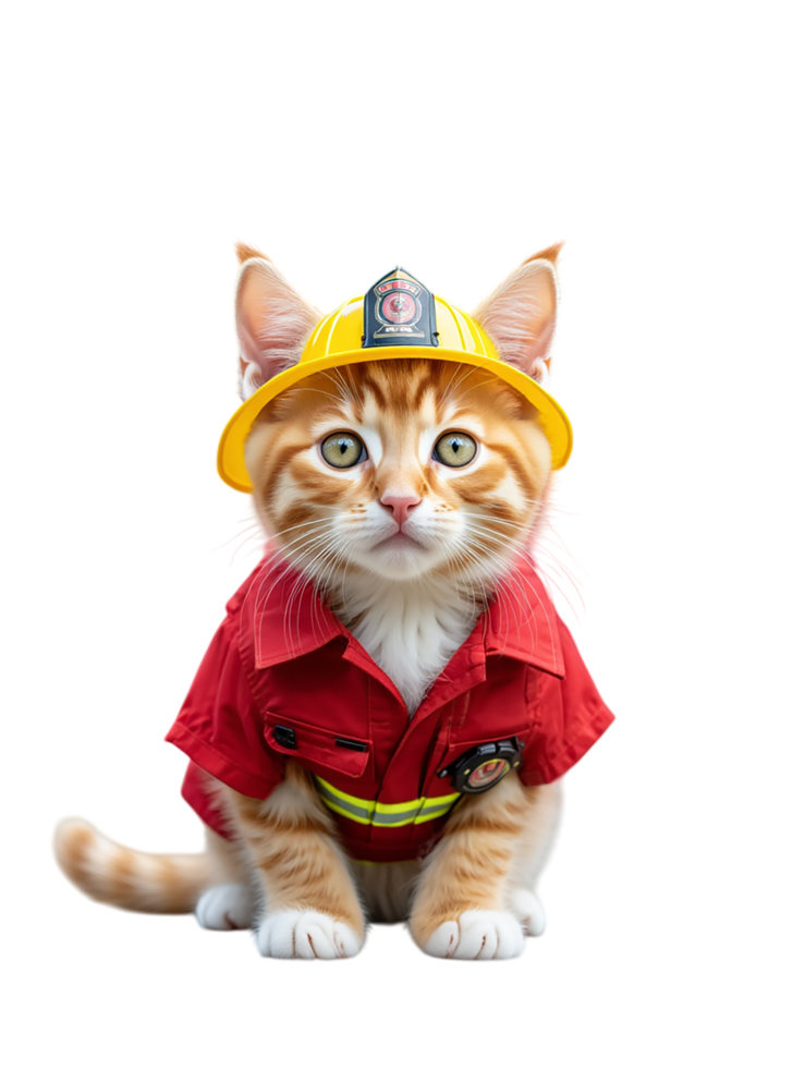 a cat wearing a fireman's uniform png