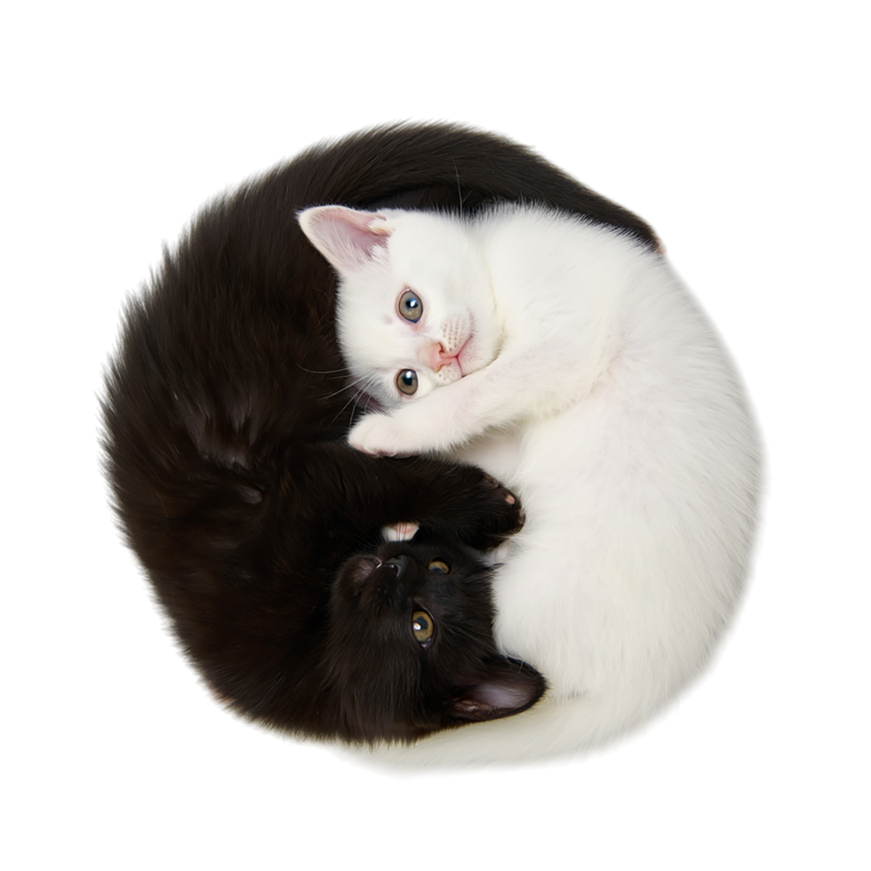 two black and white cats are laying in a circle png