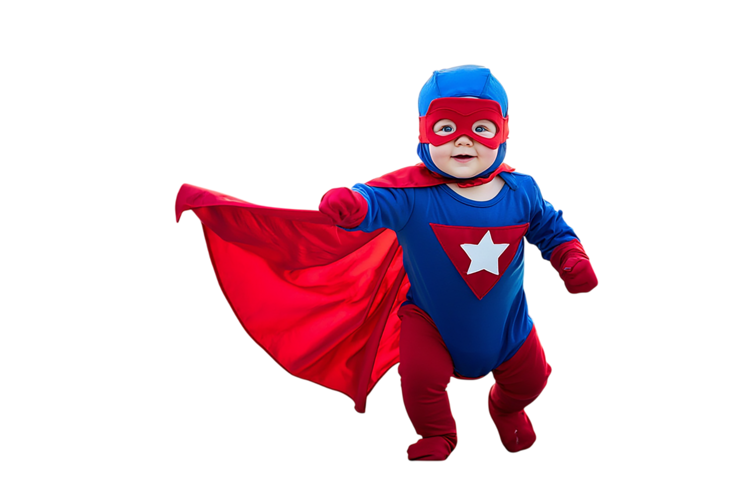 a baby dressed as a superhero on transparent background png