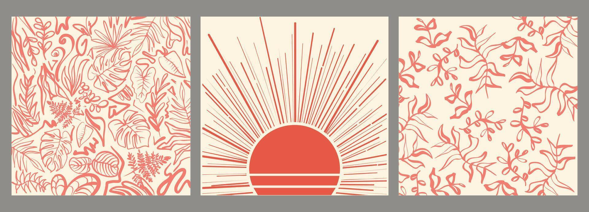Minimalist Botanical and Sunset Wall Art Set vector