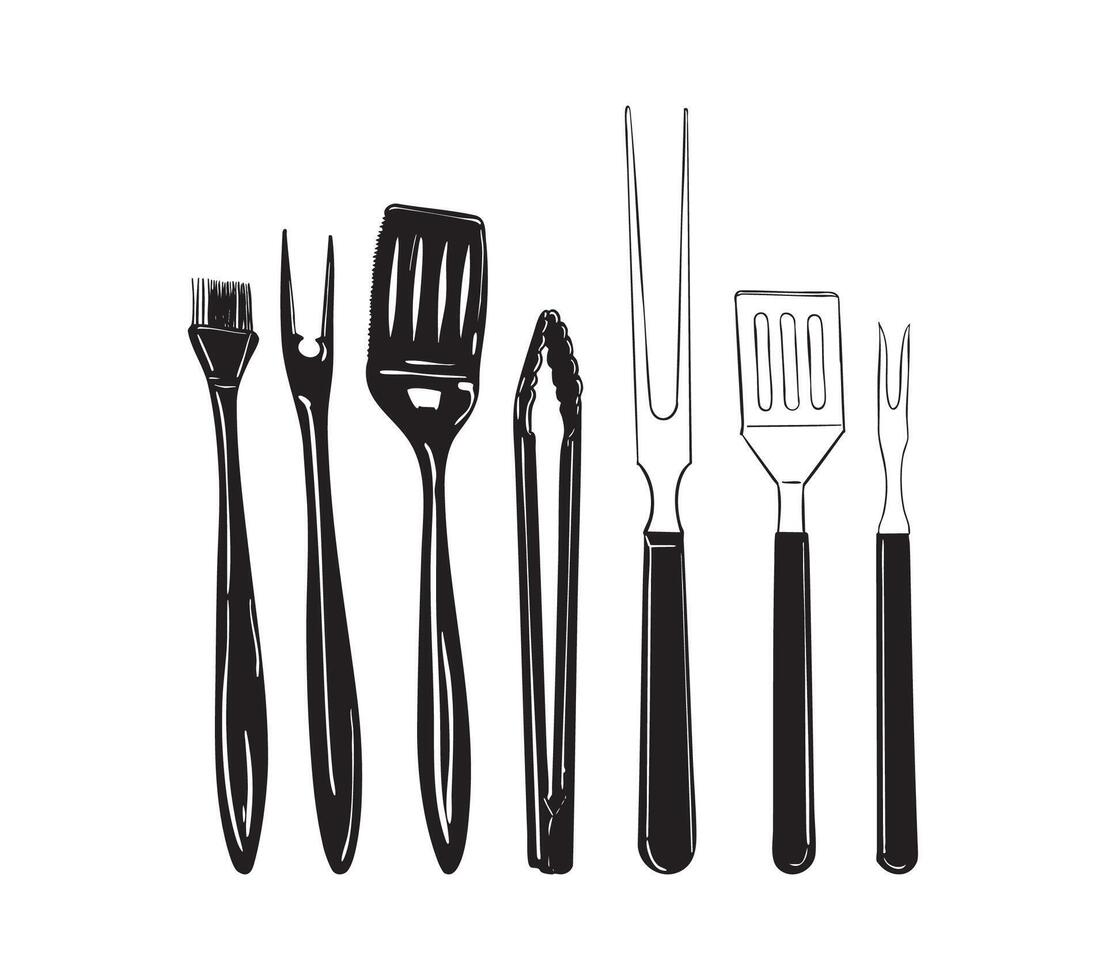 Barbecue Tools Silhouette Set vector