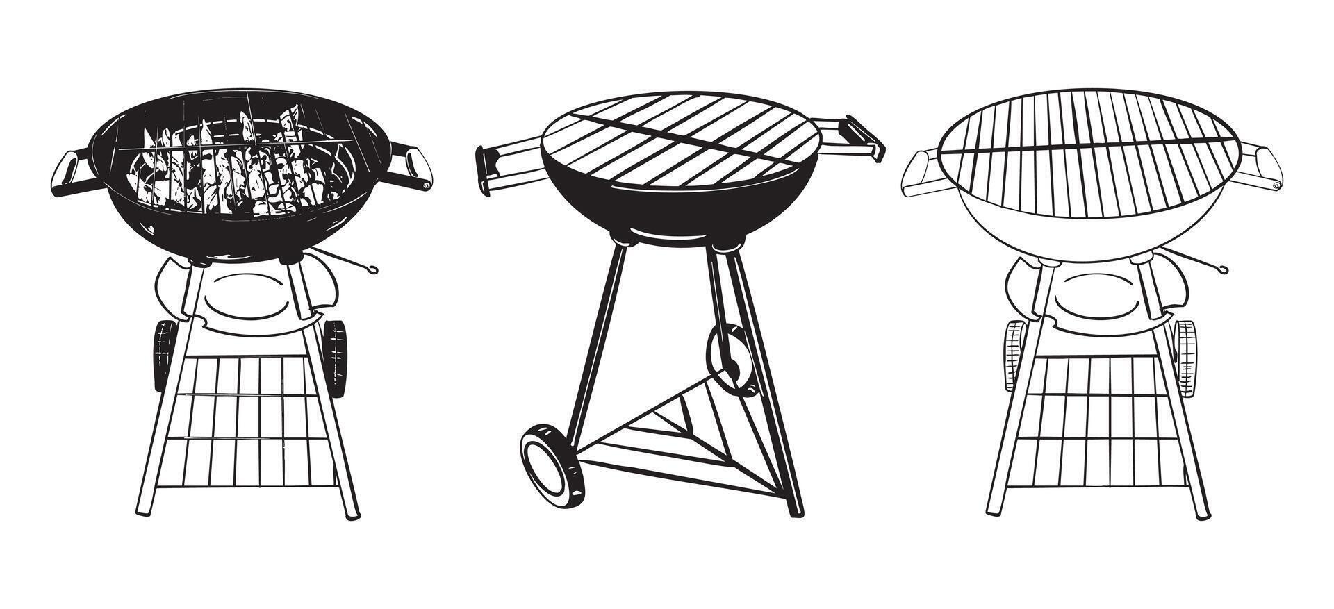 Black and White BBQ Grill Set vector
